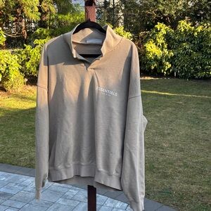 ESSENTIALS Taupe/Beige Collared Pullover Sweatshirt